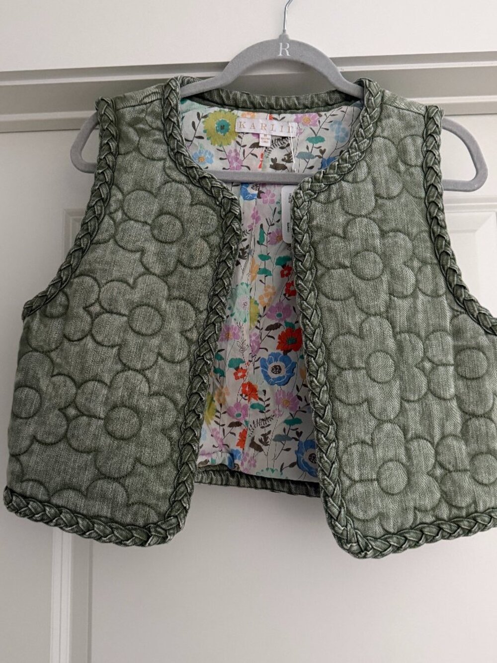 Olive Cropped Denim Vest